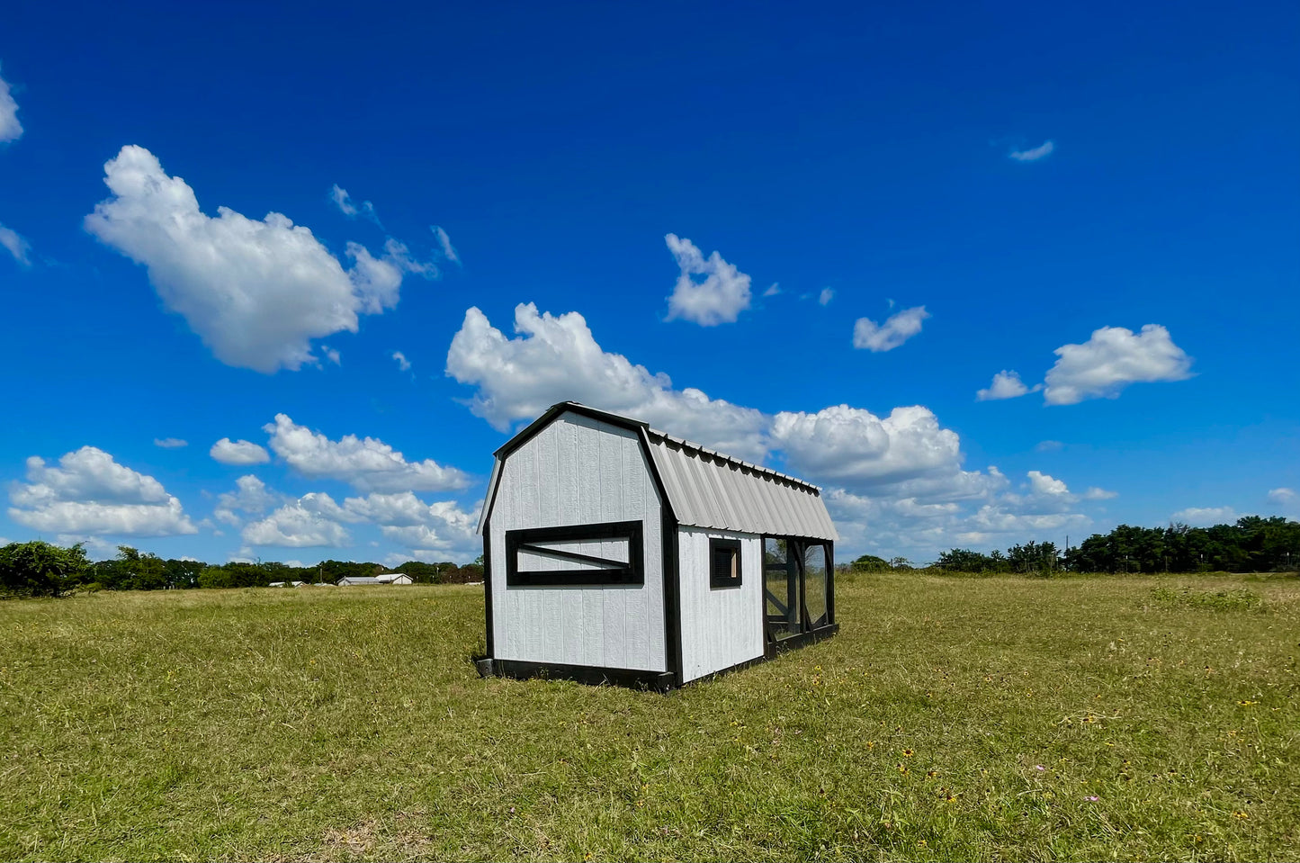 Modern Farmhouse Chicken Coop – 6x6 Henhouse with 6x9 Run (Black & White)